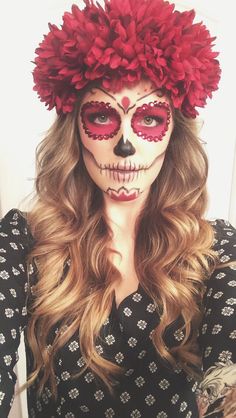 Sugar Skull Halloween Makeup Makijaż Sugar Skull, Carnaval Diy, Catrina Costume, Day Of The Dead Makeup, Halloween Makeup Sugar Skull, Skull Face Paint, Halloween Make-up Looks