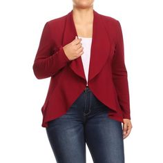 A Must-Have Piece in Wardrobe. Women's blazers & suit jackets, Soft and light stretchy fabric makes it breathable and comfy. Size Chart(Inches) / MBL00822XL => Sleeve: 22/ Length: 30/ Waist: 43 2XL => Sleeve: 22.5/ Length: 30.5/ Waist: 43.5 3XL => Sleeve: 23/ Length: 31/ Waist: 44 Size: XL.  Color: Red.  Gender: female.  Age Group: adult.  Pattern: solid. Outfit Essentials, Blazer Casual, Moa Collection, Plus Size Blazer, Open Front Jacket, Plus Size Jumpsuit, Outfits With Hats, Long Sleeve Blazers, Casual Blazer