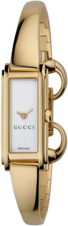 YA109525 GUCCI 109 WOMEN'S WATCH Usually ships within 6 months | Click to View In Stock Watches on Sale Store Display Model (What's This?) - Free Overnight Shipping - With Manufacturer Serial Numbers - Swiss Made - Mother of Pearl White Dial - Battery Operated Quartz Movement - 3 Year Warranty - Guaranteed Authentic - Certificate of Authenticity - Manufacturer Box & Manual - Polished Gold Tone Case & Bracelet - Scratch Resistant Sapphire Crystal - 30 Meters / 100 Feet Water-Resistant - 30mm x 14mm = 1 1/8" X 1/4" Case - Adjustable Bangle Bracelet will fit up to 6 3/4" Wrist - Jewelry Clasp - Free Bracelet Sizing - Free Lifetime Battery Replacement     Also Known As Model # 109525 / YA109527 / 109527 White Gold Bangle, Gold Plated Watch, Gold Watches, Adjustable Bangle Bracelet, Bangle Watches, Yellow Gold Bangle, Gucci Watch, Wrist Jewelry, Gucci Jewelry