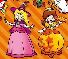 the princesses are all dressed up in their costumes for halloween time, including pumpkins and witches