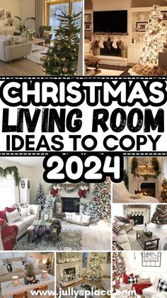 christmas living room decor ideas to copy for the new year and beyond, including decorations