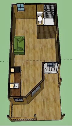 a drawing of a small house with the living room and dining area in it, as well as an open floor plan