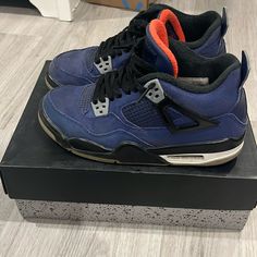 Size 7 Blue Jordan 4 Blue Leather Low-top Air Jordan 4, Blue Low-top Breathable Air Jordan 4, Jordan 4 Industrial Blue, Jordan 4 Military Blue, Bg Color, Jordan Blue, Blue Jordans, Jordan 4 Retro, Shoes Jordan