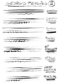 the different types of brush strokes are shown in black and white, with each one being drawn