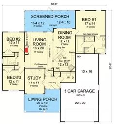 the floor plan for a two story house with 3 car garages and living quarters