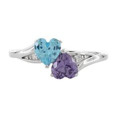 Top of ring height: 8mm

      Top of ring width: 12.8mm

    Band width: 3.3mm

    Shank width: 1.4mm

  
     Stone material: purple, blue & clear cubic zirconia

    Center stone size: 5mm x 5mm

    Stone shape: heart shape (center) & round

    Center stone carat   weight: 0.4 ct.

    Total number of CZ   stones: 4

    Stone setting: basket prong setting

 
    Metal: 925 sterling silver

    Plating: rhodium plated   (what is rhodium?) What is Rhodium? 
 
  I Purple Heart Ring With Accent Stones For Anniversary, Anniversary Purple Heart Ring With Accent Stones, Purple Birthstone Ring With Diamond Accents For Anniversary, Anniversary Purple Birthstone Ring With Diamond Accents, Purple Birthstone Ring With Accent Stones For Promise, Purple Multi-stone Promise Ring, Purple Multi-stone Rings For Promise, Purple Multi-stone Promise Birthstone Ring, Purple Cubic Zirconia Promise Ring