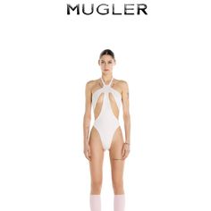 Mugler One Piece Cutout Swimsuit. Nwot Cutout Swimsuit One Piece, Mugler White, Couture Swimsuit, Swimwear Runway, Cutout Swimsuit, 80s Glam, Trend Board, Swimsuit Design, Cut Out Swimsuits