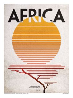 an advertisement for africa with a tree in the foreground and sun on the background