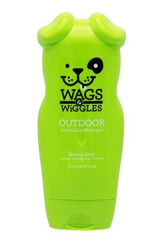 a bottle of soap with an animal face on the front and green, neon colors