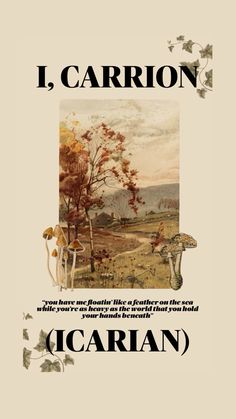 the book cover for i carron, with an image of mushrooms and trees in the background