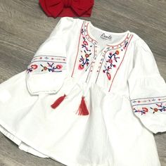 If This Isn't The Most Stylish, Fun Boho Dress I Don't Know What Is?! I'm In Love! Beautiful Embroidery Details Neckline And Sleeves Can Be Worn As A Dress Or Add A Jacket And Leggings When The Weather Cools! Available And Ready To Ship! This Dress Is Razels Brand! Boho Embroidered Dress, Girls Boho Dress, Girls Fall Dresses, Girl Embroidery, Pom Pom Dress, Fall Floral Dress, Embroidered Dress Boho, Girls Boutique Clothing, Hippie Girl