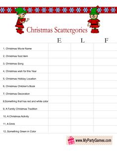 a christmas scatterer sheet with the words elf on it and an image of two elves