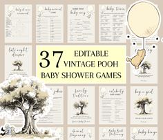 baby shower games with winnie the pooh on it and an image of a tree