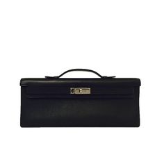 Hermes 2008 Black Swift Leather Kelly Cut Clutch PHW | From a collection of rare vintage top handle bags at https://www.1stdibs.com/fashion/handbags-purses-bags/top-handle-bags/