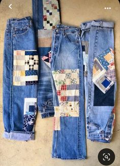 several pieces of blue jean with patchwork on them