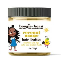 Boogie and Bean kids hair oil and butters are great for moisturizing or using as a styling aid for kids braids, kid loc retwists, kids twists and curls. Our kids hair butters are all natural and made without harsh ingredients such as sulfates, mineral oil, parabens, phthalates, toxic fragrances and paraffins. Try any of our kids hair products including 4c hair products, kids loc products, kids curly hair products, kids hair gels, kids hair oils, kids hair butters, kids hair ties, kids hair clips Kids Curly Hair Products, Kids With Locs, Mango Butter For Hair, Kids Hair Products, Loc Products, Butter Braids, Curly Hair Baby, Kids Salon, Cute Toddler Hairstyles