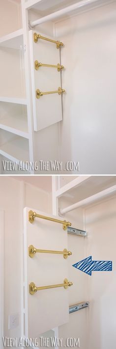 two pictures showing the different ways to hang towel bars on a closet door and how to use them