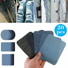 four different types of jeans with the words 20 pcs printed on them and two pictures of men's legs