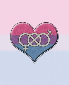 a heart with two symbols on it and the colors pink, blue, purple, and white