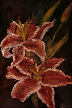 Oil Paintings Flower, Oil Painting Monet, Whimsical Paintings Acrylic, Painting Of Lilies, Mini Oil Painting Ideas, Vintage Painting Aesthetic Easy, Finger Painting Ideas For Adults, Spider Lily Painting, Flower Painting Background