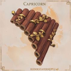 an illustration of a bunch of sticks with gold decorations on them and the caption capricorn