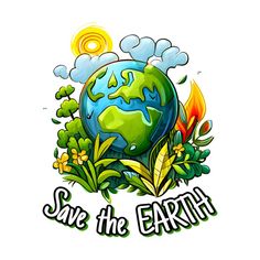 save the earth with flowers and leaves around it