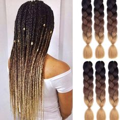 New In Package. Shuqish Kanekalon Braiding Hair 24inch 8pcs/Lot 100g/Pcs Ombre Braiding Hair Extensions Jumbo Braids Synthetic Hair For Braiding (Black-Dark Brown-Light Brown) Hair Black To Brown, Ombre Box Braids, Braiding Hair Colors, Kanekalon Braiding Hair, Jumbo Braiding Hair, Ombre Braid, Braiding Your Own Hair, Braiding Hair Extensions, African Hair Braiding Styles