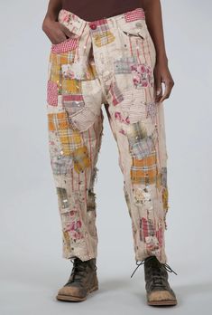 Magnolia Pearl Patchwork Miner Pants, Encore Quilt Pants, Magnolia Pearl Style, Magnolia Pearls, Artsy Clothing, Quilted Pants, Upcycle Clothing, Patch Pants, Patchwork Pants, Upcycle Ideas