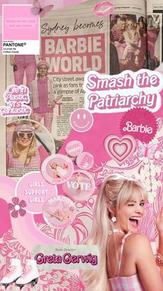 a woman with long blonde hair and pink dress on the cover of magazine barbie world