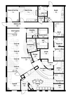 the floor plan for an office building with two floors and three rooms, including one bedroom