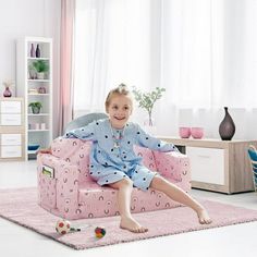 Our Iwicker convertible kids couch is a cozy and versatile addition to any children's room, which features a double-layer multifunctional design. As a sofa, it accommodates children to enjoy reading or watching movies. When its time to nap, just gently lift it up to create enough space for the child to lie flat in a comfortable sleeper. Plus, its light enough to move around the house. The polyurethane foam filling makes this set super comfortable and the machine washable covering depicts a color Kid Sofa, Kids Couch, Kids Sofa, Enjoy Reading, Watching Movies, Convertible Sofa, Pink Rainbow, Kids Chairs, Polyurethane Foam