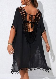 Plus Size Swimwear | ROTITA Black Cover Up, Clothes Plus Size, Black Plus Size, Flowy Design, Black Cover, Plus Size Swimwear, Body Size, Body Measurements, Half Sleeves