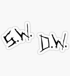 two black and white stickers with the word dwp on them in graffiti style