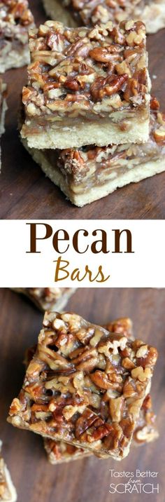 pecan bars stacked on top of each other with the words pecan bars above them