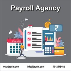 a person walking next to a calendar with the words payroll agency on it and an image