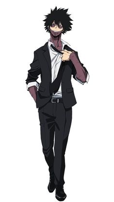 an anime character in a suit and tie with his hands on his hips, standing