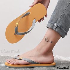 Olivia Mark - Premium Slip-on Sandals for Leisure and Beach Wear with Rubber Sole for Maximum Traction Yellow Non-slip Beach Sandals, Yellow Synthetic Flip Flops For Beach Season, Orange Flip Flops For Beach Season, Casual Yellow Toe Post Flip Flops, Orange Slip-on Flip Flops For Beach, Mens Beach Shoes, Rubber Shoe, Rubber Flip Flops, Beach Slides