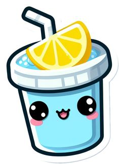 a cartoon cup with lemon slices in it and a straw sticking out of the top