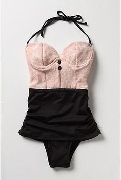 vintage bathing suit ♥ Anthropologie Swimsuit, Vintage Bathing Suits, Retro Swimsuit, Cute Swimsuits, Black And Pink, Mode Vintage, Looks Style, Pink And Black, Look Fashion