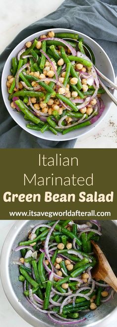 green bean salad with white beans and onions in a bowl