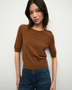 Because every woman needs a go-to cashmere sweater. Spun from 100% pure cashmere, the Shana features an ultra-soft hand-feel and modern proportions in a slightly cropped body with elongated short sleeves. Finished with fine ribbing at the collar, cuffs and hem, this will be your new layering essential.100% CashmereDry clean onlyStyle #2411KA1290331 Thanksgiving Fashion, Jumper Style, Jumpsuit And Blazer, Cashmere Jumper, Clothing Essentials, Sweater Sale, Veronica Beard, Romper Dress, Sweaters And Jeans