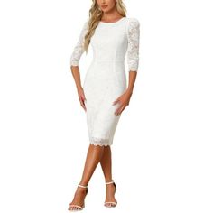 Made with lace fabric, the dress showcases a beautiful floral pattern that adds a touch of sophistication. This women's dress exudes timeless elegance with its delicate lace floral and_ see through 3/4 sleeve design. Whether attending a wedding as a guest or heading to a cocktail party, this dress is versatile enough to suit any formal or semi-formal occasion. Measurement (in inches) International Size-------Chest Girth------Waist Girth-----Hip Girth------Shoulder Width------Total Length-------- Winter Semi Formal Dresses, Wedding Guest Cocktail Dress, Winter Bridal Showers, Ruffle Bodycon Dress, Shower Outfits, Ruffle Bodycon, Ditsy Floral Dress, Bridal Shower Dress, Semi Formal Dresses