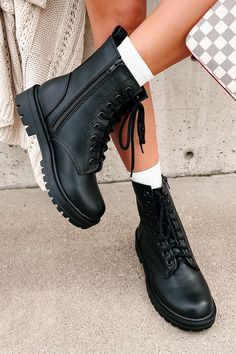 Taking Command Faux Leather Combat Boots (Black PU) - NanaMacs