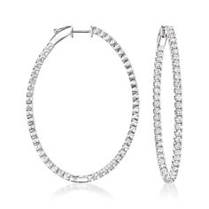 Ross-Simons - 5.00ct t. w. Lab Grown Diamond Oval-Shaped Inside-Outside Hoop Earrings. 2 1/8". Indulge in abundant sparkle at an exceptional value! Our glamorous oval-shaped inside-outside hoop earrings dazzle from every angle with 5.00 ct. t. w. round brilliant-cut lab-grown diamonds in polished 14kt white gold. Lab-grown diamonds are identical to mined diamonds according to their optical, physical and chemical properties. All Ross-Simons lab-grown diamond jewelry includes an IGI Laboratory-Gro Physical And Chemical Properties, Pure Design, Diamond Birthstone, Inside Outside, Oval Diamond, Round Brilliant, Lab Grown, Lab Grown Diamonds, Diamond Jewelry