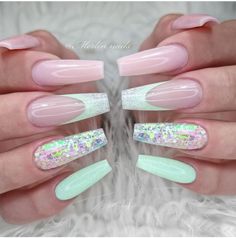 Ballerina Nail Designs, Tiffany Nails, Ballerina Nails Designs, Ballerina Nail, Verde Tiffany, Creative Nail Art, Hippie Nails, Finger Nail Art