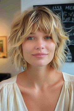 60 Short Shag Haircuts Women Are Getting in 2024 Cute Shag Haircut Short, Short Bob Shag Haircut, Short Shag Hairstyles Blonde, Short Hair Shaggy Bangs, Cute Short Shag Haircuts, Short Blonde Shag Haircut, Blond Shag Hairstyles, Growing Out A Pixie Hairstyles, Layered Shag With Fringe Short