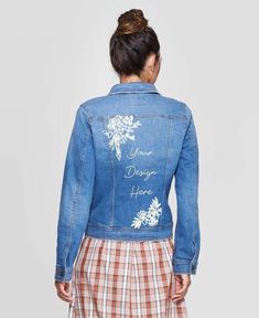 Hand painted custom denim jacket Fitted Denim Jacket With Custom Embroidery For Fall, Casual Blue Denim Jacket With Custom Embroidery, Fitted Denim Jacket With Graphic Print In Medium Wash, Fitted Denim Jacket With Custom Embroidery, Custom Denim Jacket, Custom Denim, Womens Jackets, Art Collection, Denim Jacket