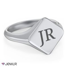 This handsome diamond shaped signet ring is simple and versatile to wear as an everyday piece. Personalize with engraved initials on the ring’s flat surface to represent you, your significant other, or a loved one. Customize in your choice of sterling silver or white, yellow, and rose gold. Signet Ring Men, Engraved Initials, Mens Engagement, Ring Shapes, For Sale Sign, Personalised Box, Diamond Shaped, Pinky Ring, Significant Other