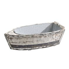 an old wooden boat is shown on a white background and has been painted with black stripes