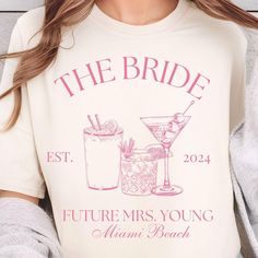 🎉 Celebrate in Style with Custom Bridal Party T-Shirts! 🎉 Make your bachelorette party or bridal event even more special with our Custom Bridal Party T-Shirts, personalized for the bride and her squad! These stylish tees are perfect for creating unforgettable memories, whether you're celebrating on the beach, in the club, city downtown or anywhere your adventure takes you. Made from 100% organic cotton, these shirts are not only super soft but also eco-friendly, ensuring comfort and sustainability for you and your crew. 💍 Design Options: For the Bride: "The Bride, Est. 2024, Future Mrs. Smith, West Palm Beach" For the Bridesmaids: "The Smith Club, Est. 2024, Sarah's Bachelorette, West Palm Beach" Personalize each t-shirt with the bride's name (first and last), the location of your bache Bachelorette T Shirt, Fun Bachelorette Party, Bridal Squad, City Downtown, Bachelorette Tshirts, Awesome Bachelorette Party, Bachelorette Party Outfit, Future Mrs, Bridal Event